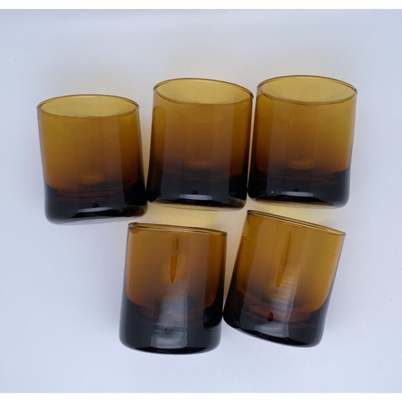 Hand Blown Pitcher With 5 Glasses Cocktails Mid Century Amber Brown Ombre - Picture 7 of 10